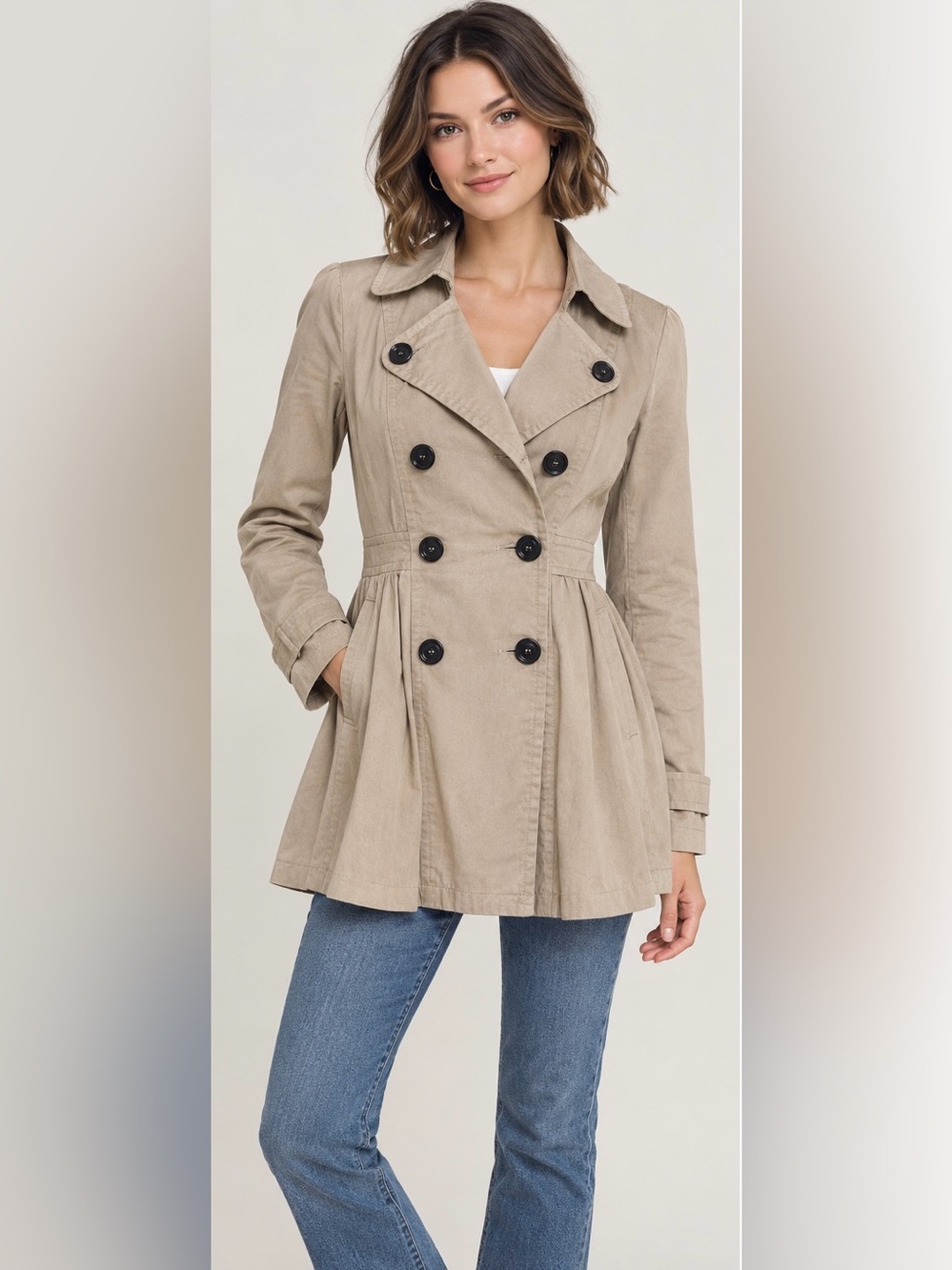 Forever 21 Beige Fit & Flare Trench Coat Jacket Size Medium